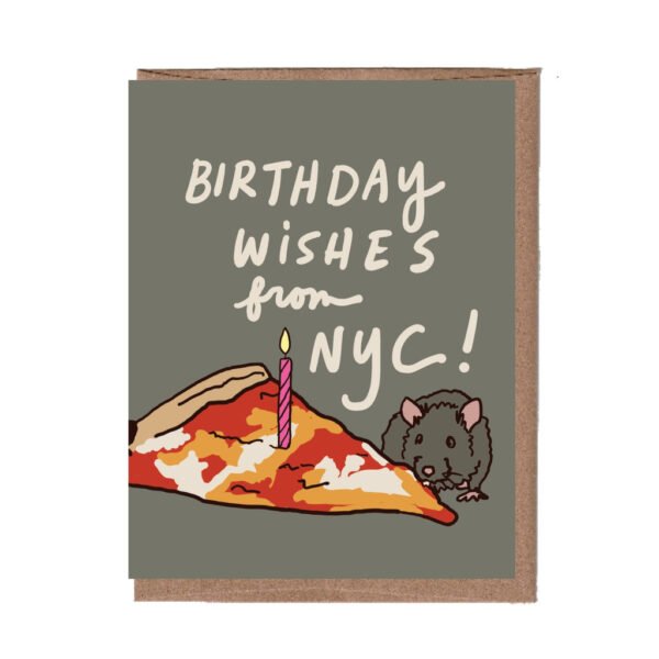 NYC Pizza Rat Birthday Card from La Familia Green